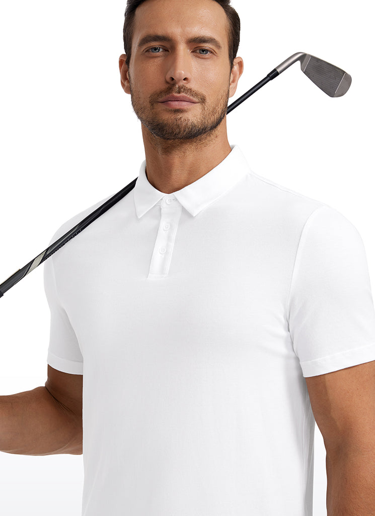 CRZ YOGA Men's Golf Classic Fit Tops Polo Short Sleeve Chambray Blue