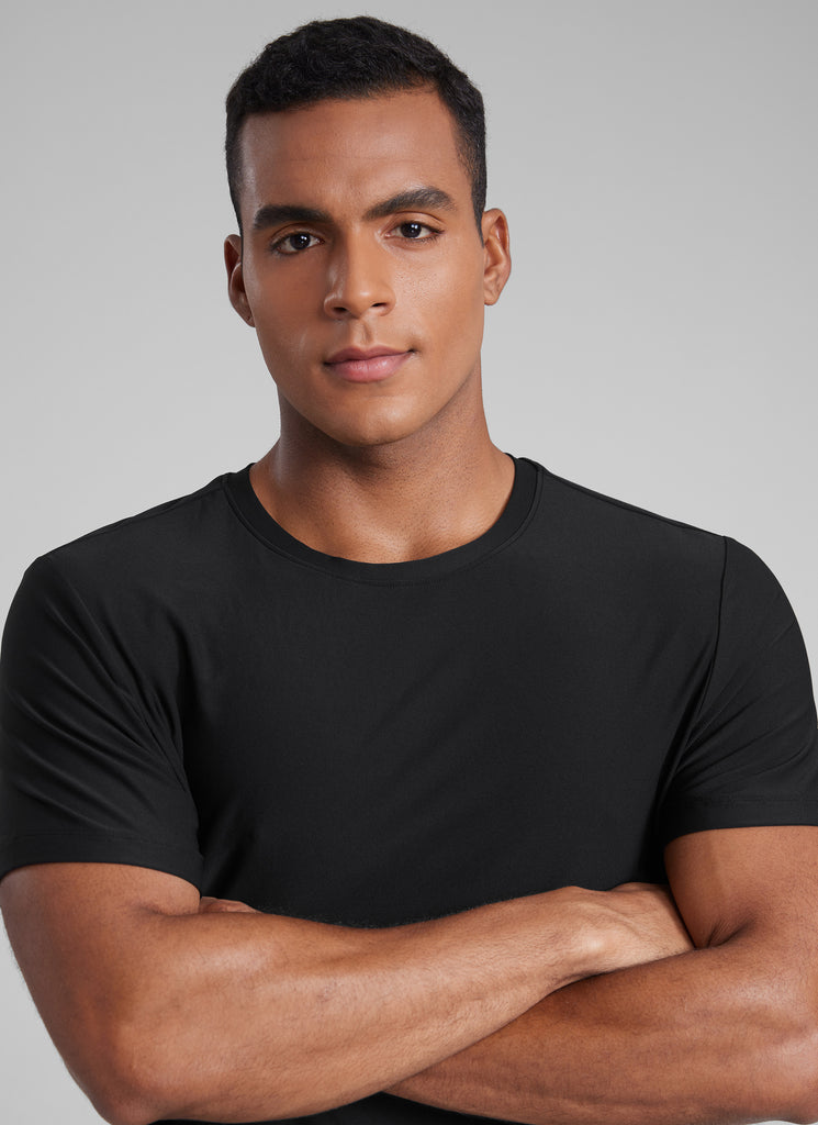 CRZ YOGA Men's Workout Lightweight Athletic Casual Short Sleeve Shirt Black