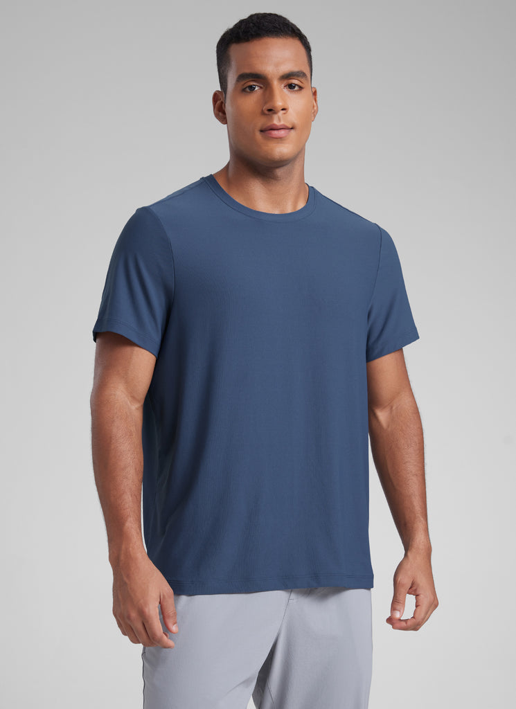 CRZ YOGA Men's Workout Lightweight Athletic Casual Short Sleeve Shirt Light grayish blue