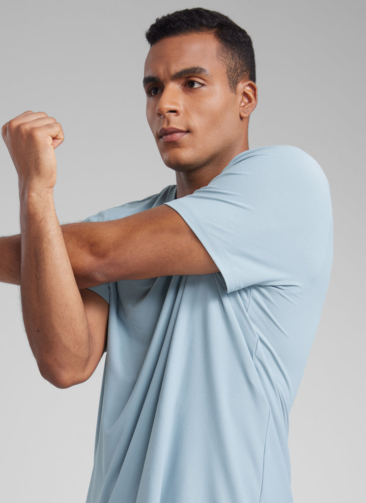 CRZ YOGA Men's Workout Lightweight Athletic Casual Short Sleeve Shirt True Navy