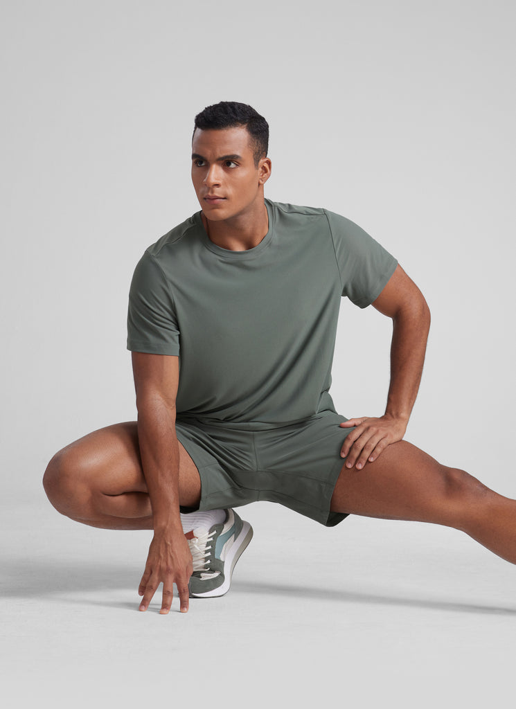 CRZ YOGA Men's Workout Lightweight Athletic Casual Short Sleeve Shirt Grey Sage