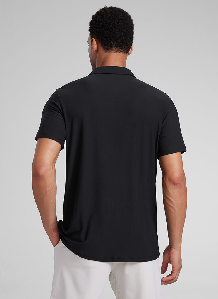 CRZ YOGA Men's Cloudweight Moisture Wicking Polo Short Sleeve Black