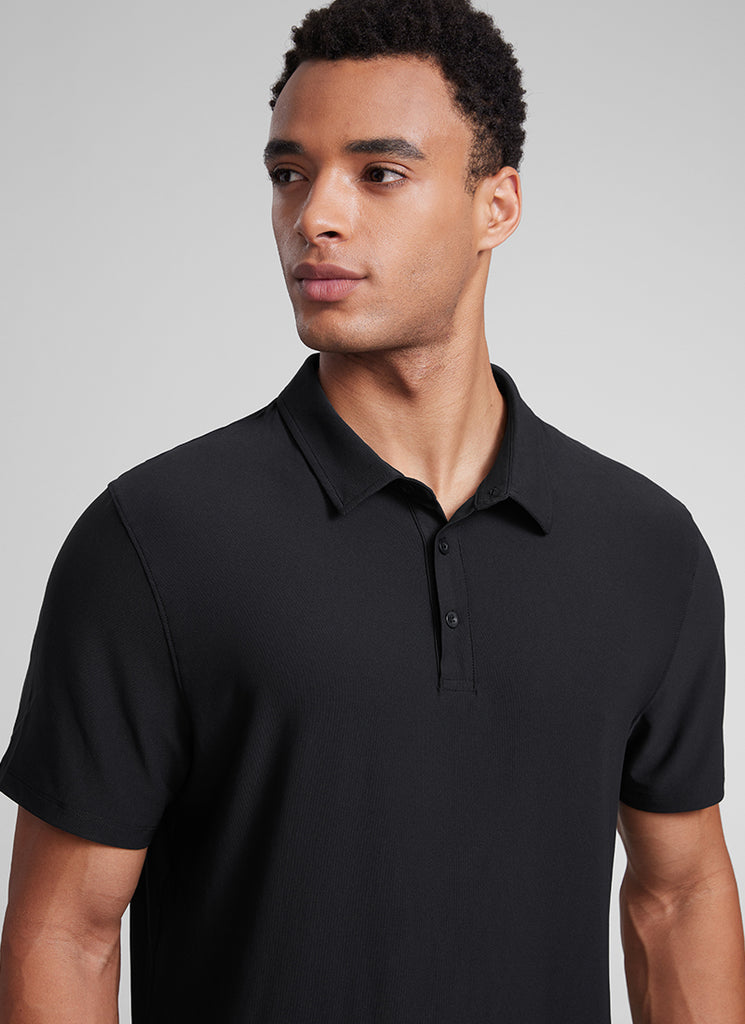 CRZ YOGA Men's Cloudweight Moisture Wicking Polo Short Sleeve Black