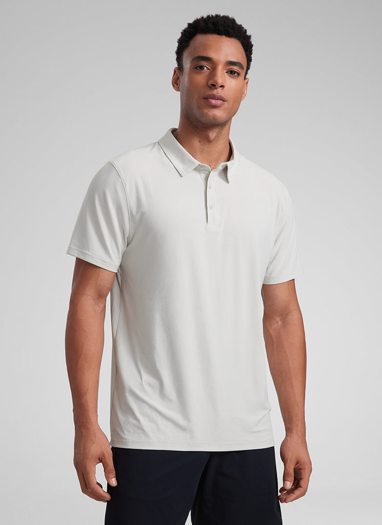 CRZ YOGA Men's Cloudweight Moisture Wicking Polo Short Sleeve Milky White