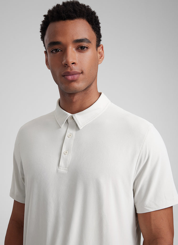 CRZ YOGA Men's Cloudweight Moisture Wicking Polo Short Sleeve Milky White