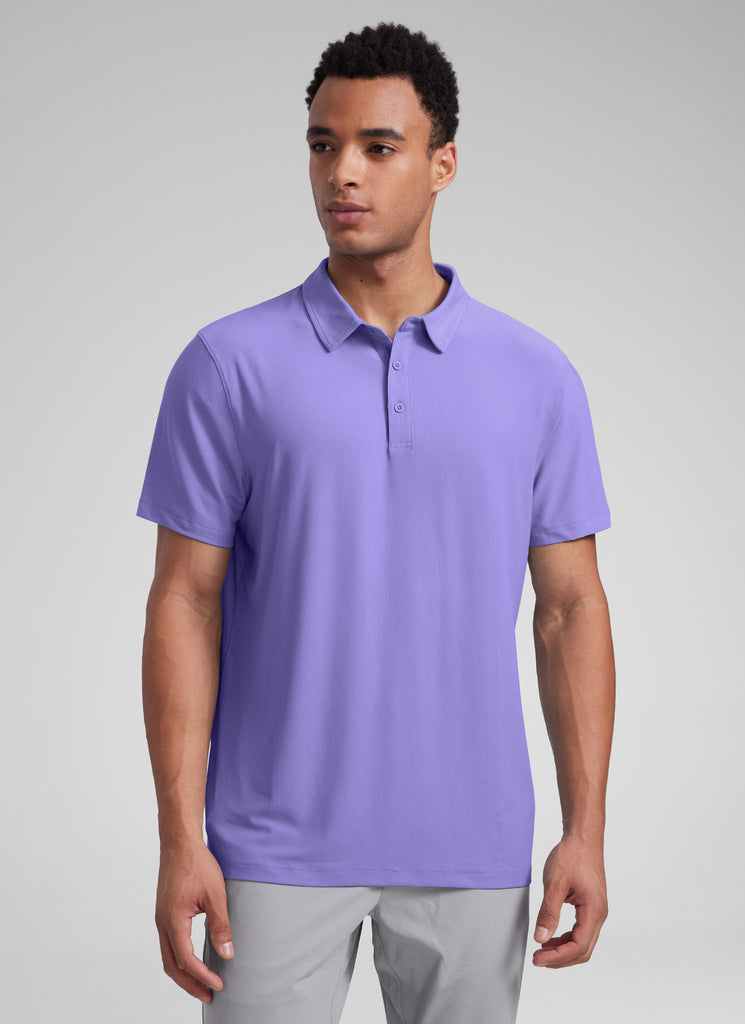 CRZ YOGA Men's Cloudweight Moisture Wicking Polo Short Sleeve Silver Gray