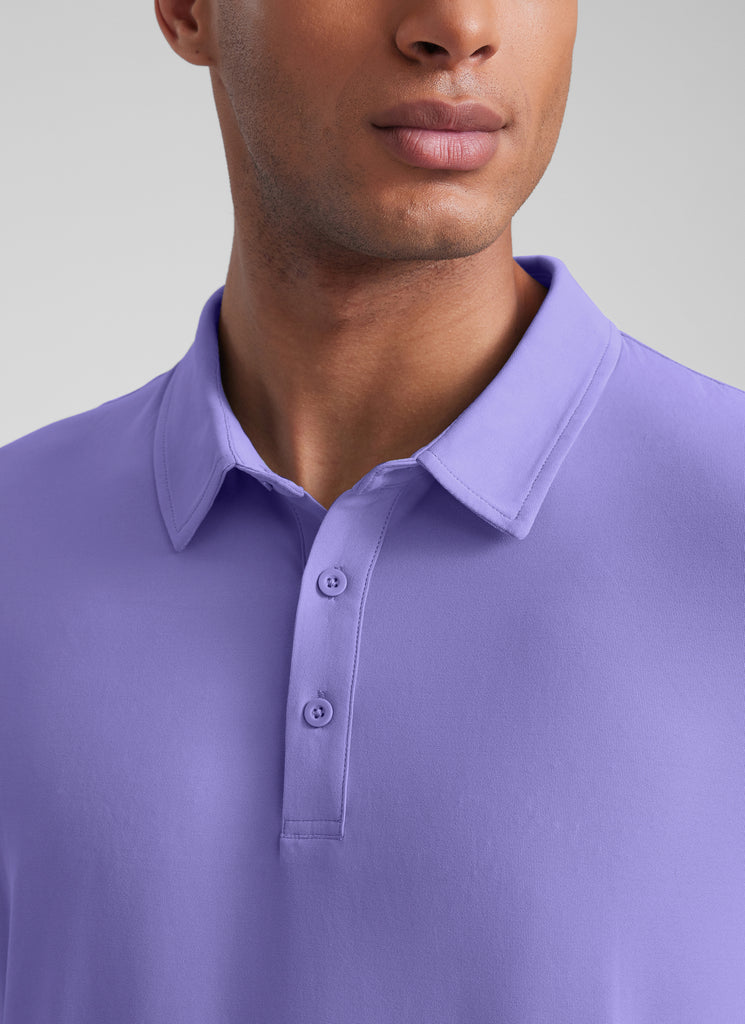 CRZ YOGA Men's Cloudweight Moisture Wicking Polo Short Sleeve Silver Gray