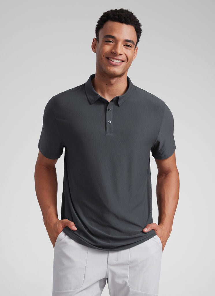 CRZ YOGA Men's Cloudweight Moisture Wicking Polo Short Sleeve Grey Sage