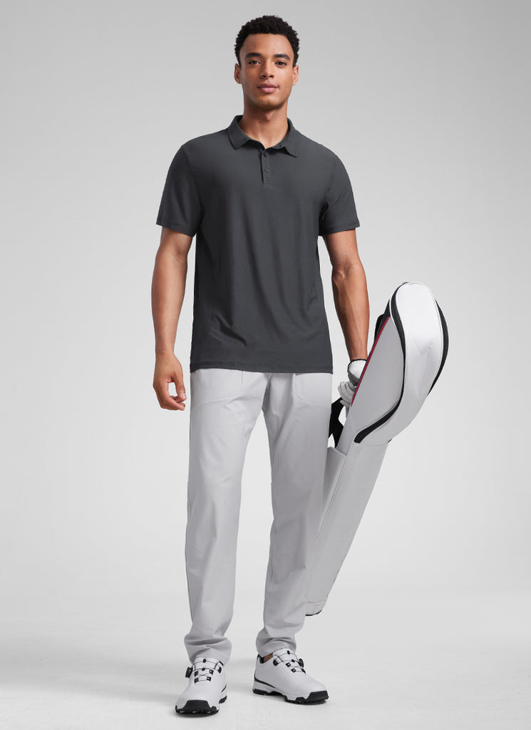 CRZ YOGA Men's Cloudweight Moisture Wicking Polo Short Sleeve Grey Sage