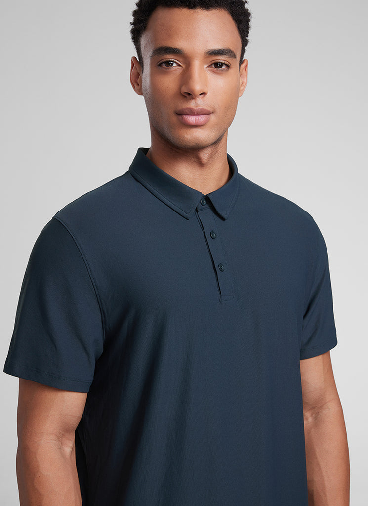 CRZ YOGA Men's Cloudweight Moisture Wicking Polo Short Sleeve Mysterious Grey