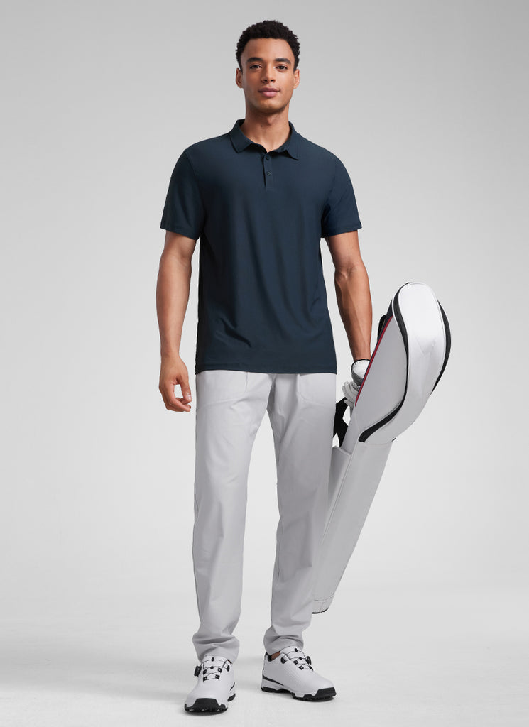 CRZ YOGA Men's Cloudweight Moisture Wicking Polo Short Sleeve Mysterious Grey