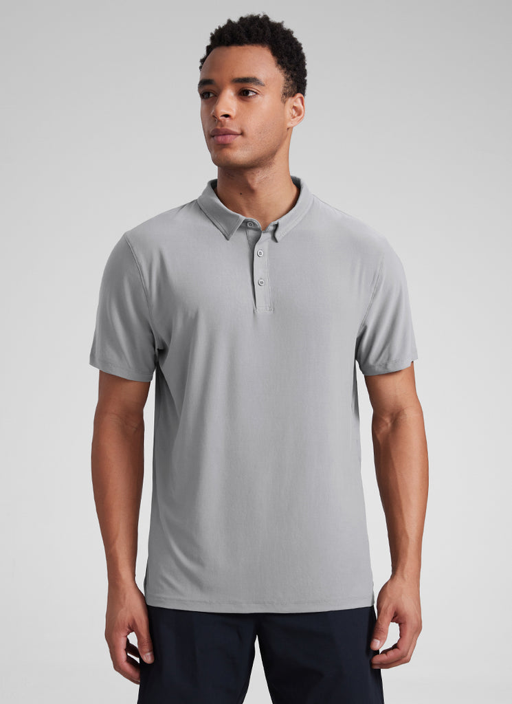 CRZ YOGA Men's Cloudweight Moisture Wicking Polo Short Sleeve Mysterious Grey