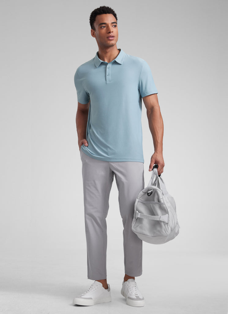 CRZ YOGA Men's Cloudweight Moisture Wicking Polo Short Sleeve Silver Gray