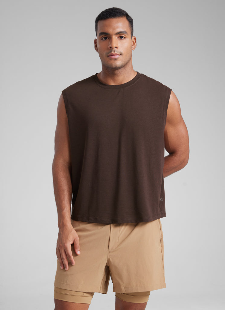 CRZ YOGA Men's Mesh Quick Dry Workout Relaxed Fit Tank Tops Sleeveless True Navy