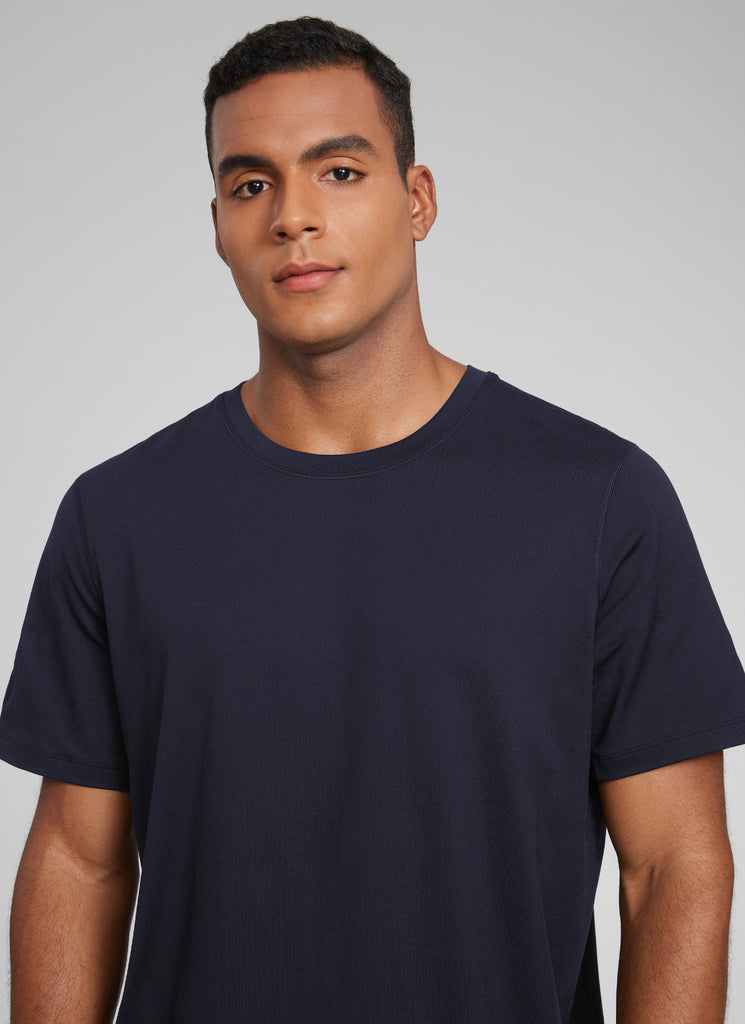 CRZ YOGA Men's Midweight Soft Breathable Casual Athletic Short Sleeve Navy