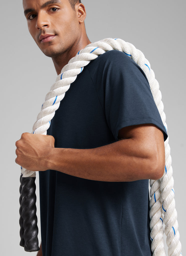 CRZ YOGA Men's Training Classic Fit Shirts Mech Short Sleeves True Navy