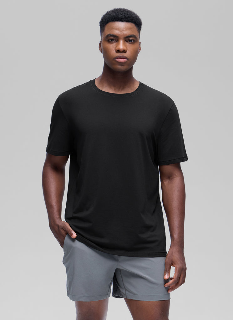 CRZ YOGA Men's Casual Classic Fit Shirts Pima Cotton Short Sleeves Black