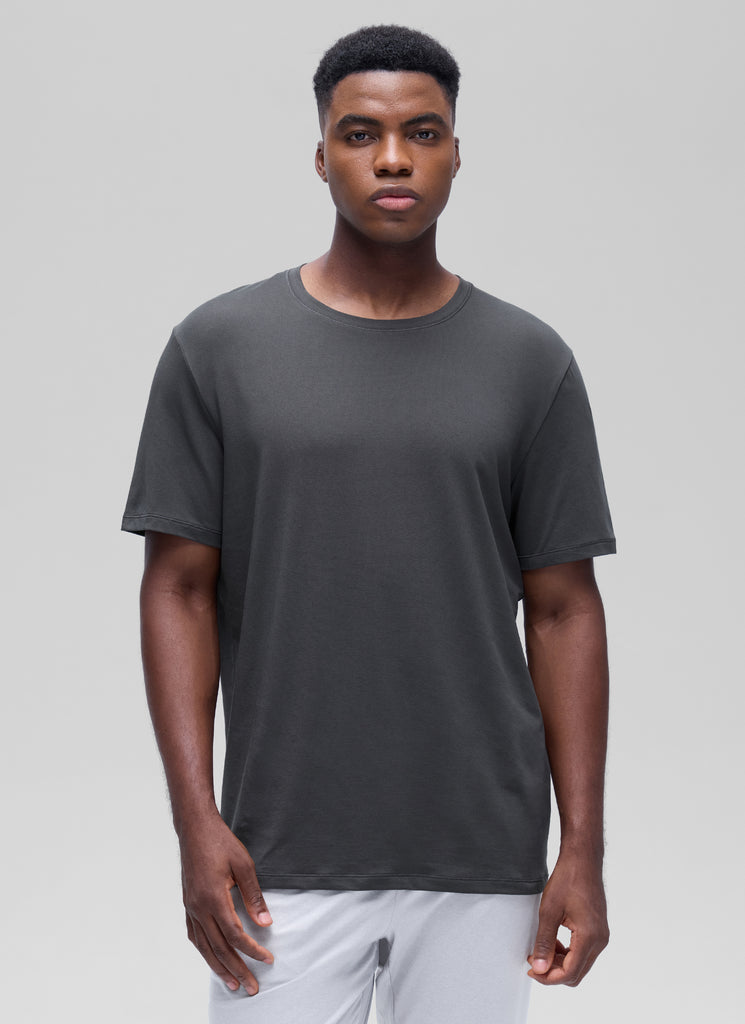 CRZ YOGA Men's Casual Classic Fit Shirts Pima Cotton Short Sleeves True Navy