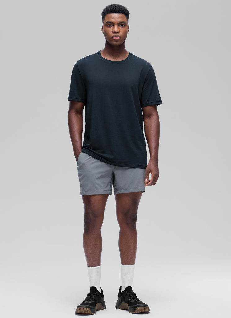 CRZ YOGA Men's Casual Classic Fit Shirts Pima Cotton Short Sleeves True Navy