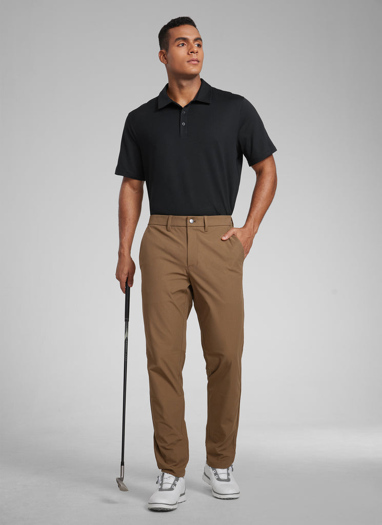 CRZ YOGA Men's Cloud Jersey Moisture Wicking Polo Golf Short Sleeve Black