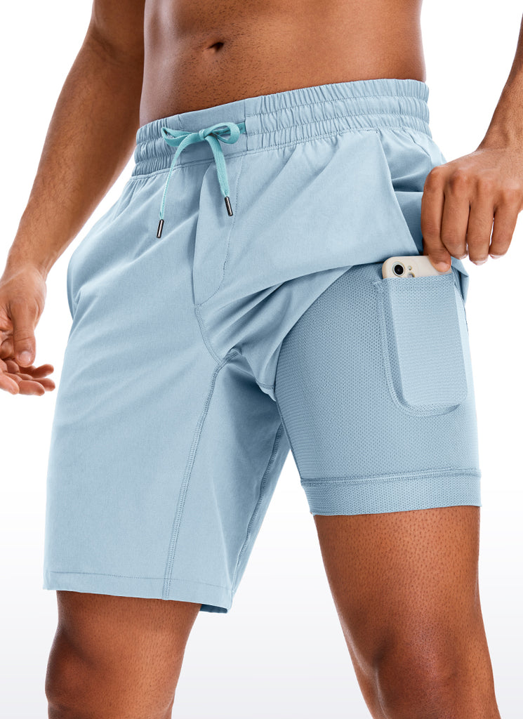 CRZ YOGA Men's Train Run Classic Fit Feathery-Fit Lined Shorts 9'' Light grayish blue
