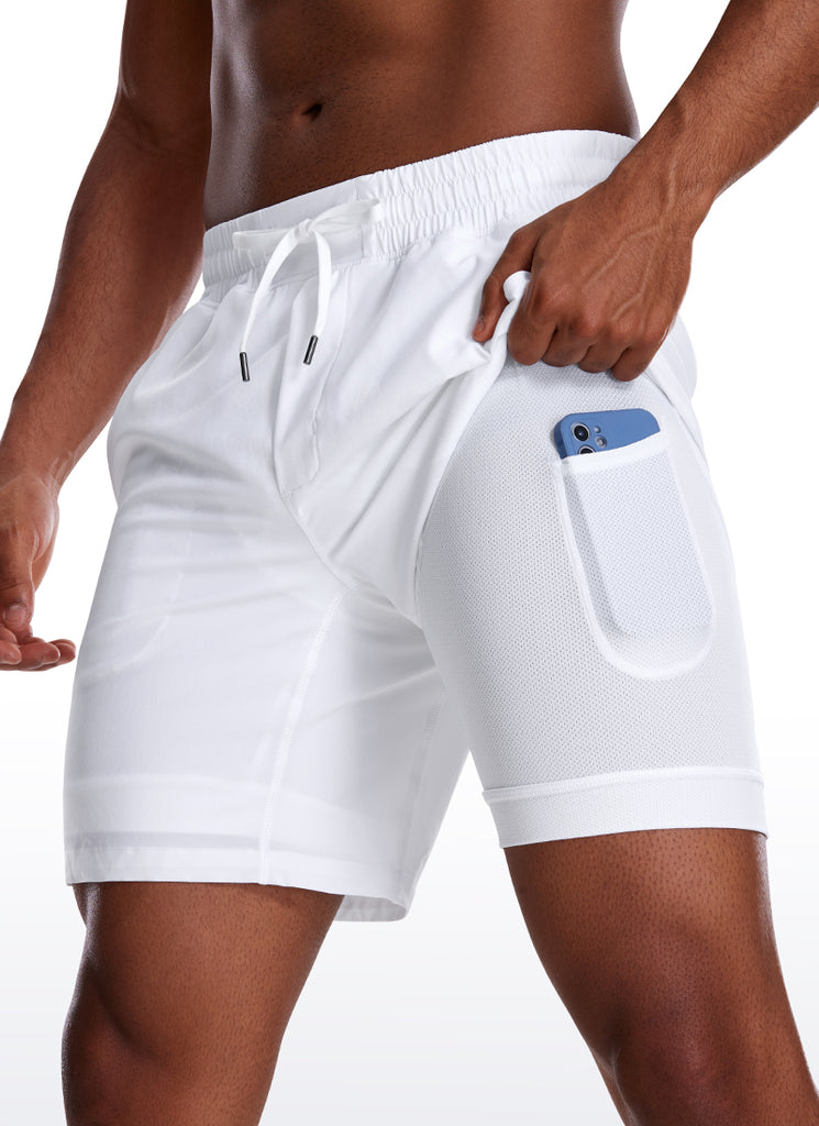 CRZ YOGA Men's Train Run Classic Fit Feathery-Fit Lined Shorts 7'' White