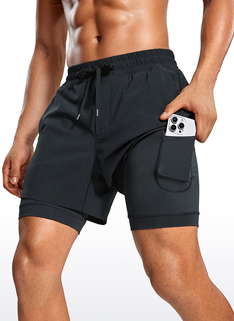 CRZ YOGA Men's Train Relaxed Fit Feathery-Fit 2 in 1 Shorts 5'' with Long Liner Black