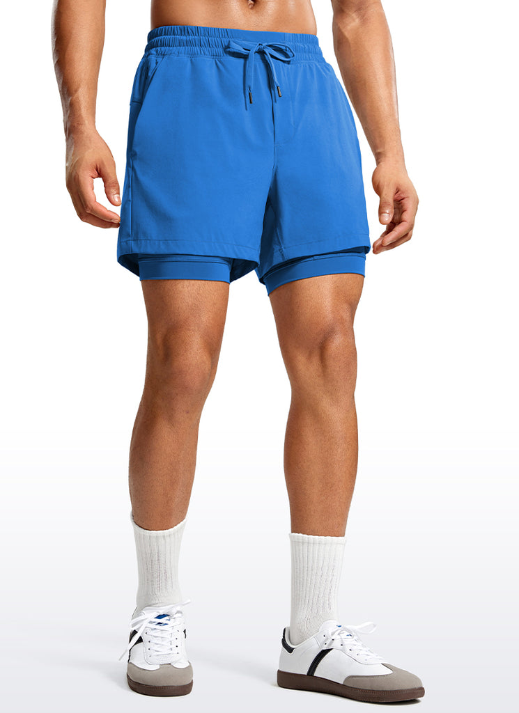 CRZ YOGA Men's Train Relaxed Fit Feathery-Fit 2 in 1 Shorts 5'' with Long Liner Electric Blue