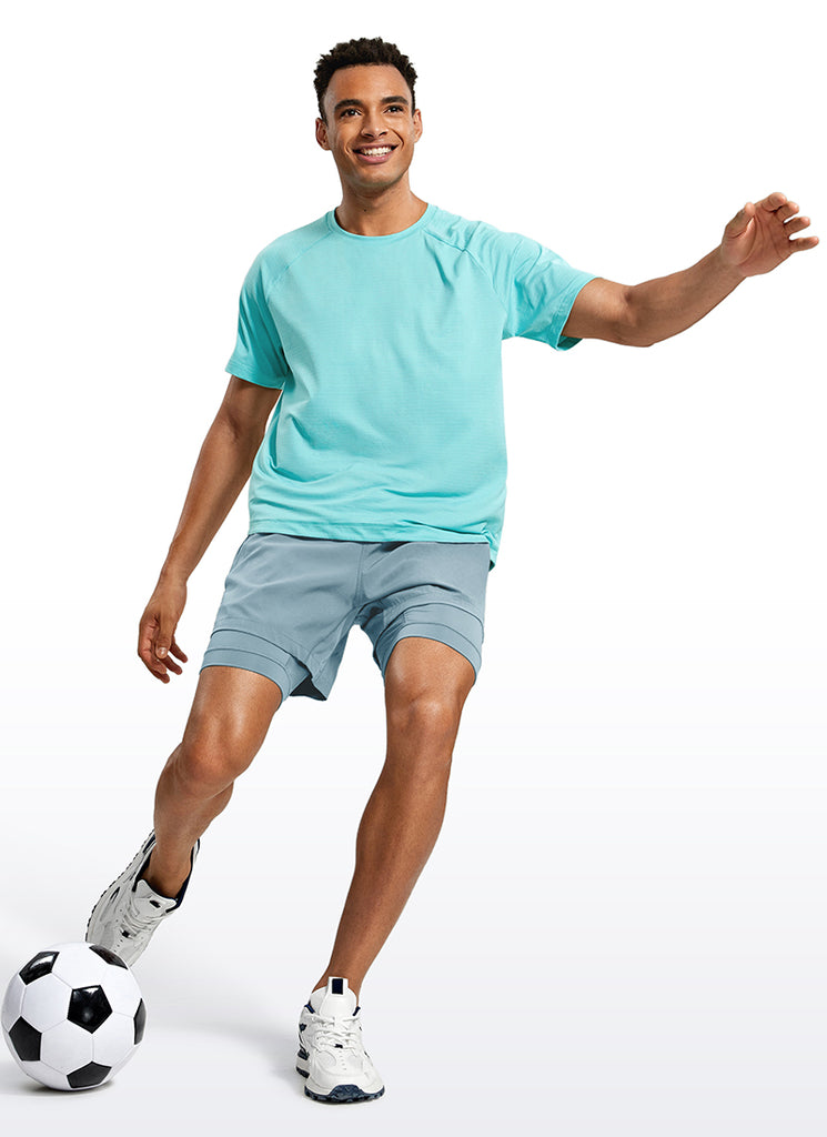 CRZ YOGA Men's Train Relaxed Fit Feathery-Fit 2 in 1 Shorts 5'' with Long Liner Light grayish blue