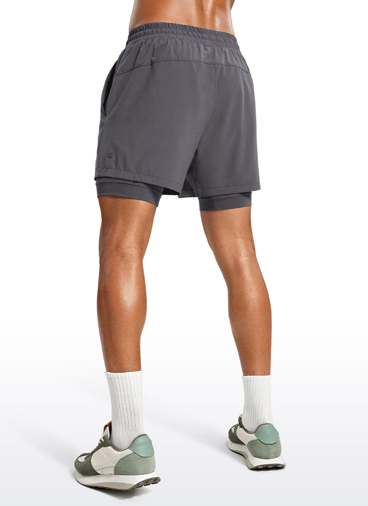 CRZ YOGA Men's Train Relaxed Fit Feathery-Fit 2 in 1 Shorts 5'' with Long Liner Dark Carbon