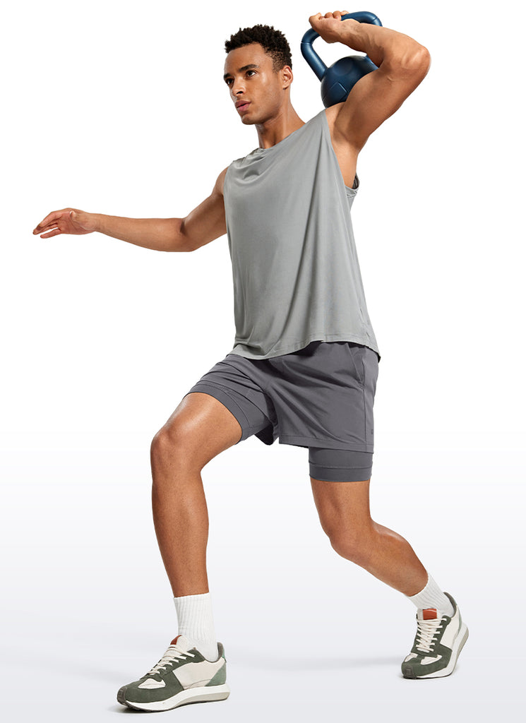 CRZ YOGA Men's Train Relaxed Fit Feathery-Fit 2 in 1 Shorts 5'' with Long Liner Dark Carbon