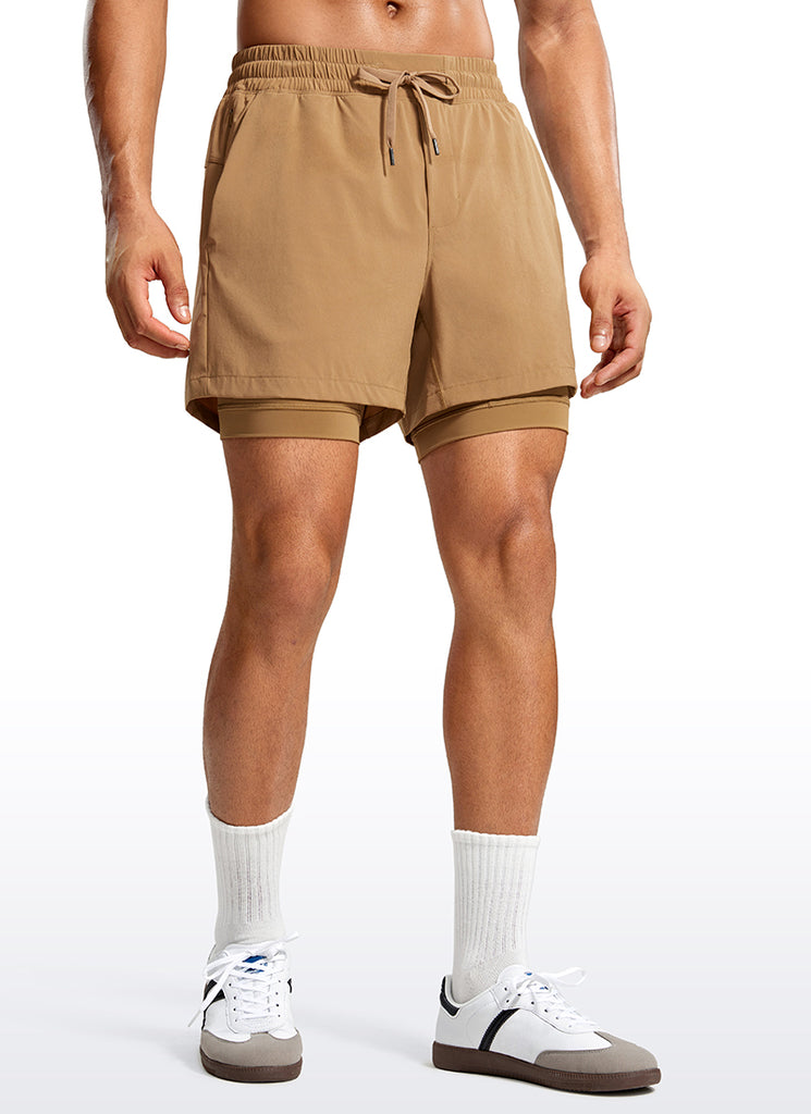 CRZ YOGA Men's Train Relaxed Fit Feathery-Fit 2 in 1 Shorts 5'' with Long Liner Dark Carbon