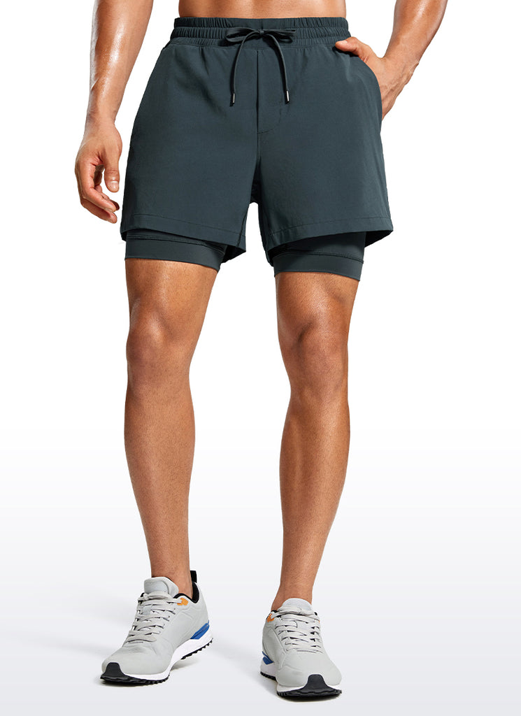 CRZ YOGA Men's Train Relaxed Fit Feathery-Fit 2 in 1 Shorts 5'' with Long Liner Black