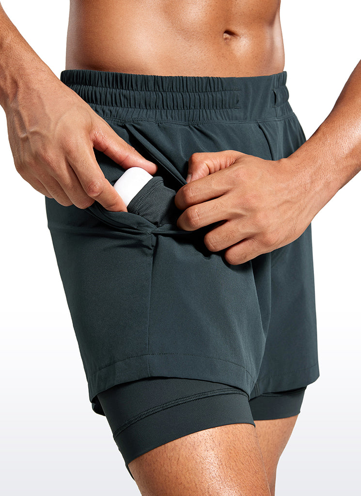 CRZ YOGA Men's Train Relaxed Fit Feathery-Fit 2 in 1 Shorts 5'' with Long Liner Melanite