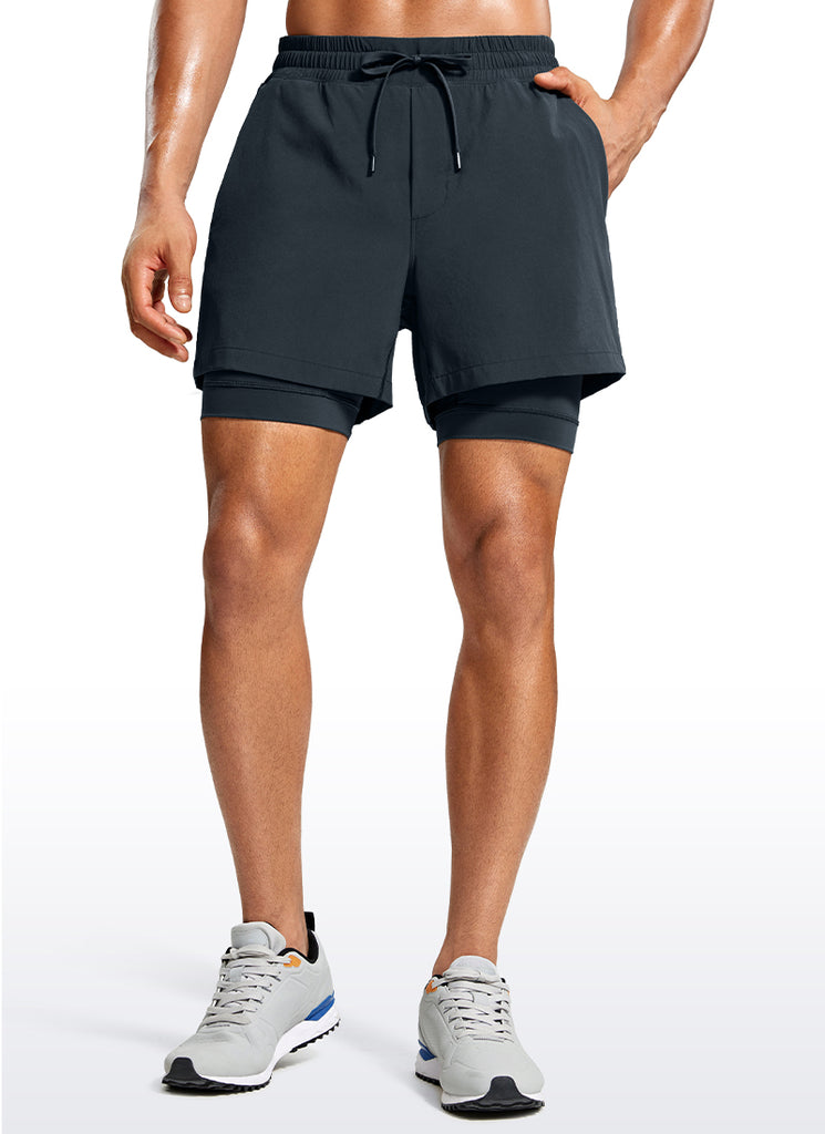 CRZ YOGA Men's Train Relaxed Fit Feathery-Fit 2 in 1 Shorts 5'' with Long Liner Melanite
