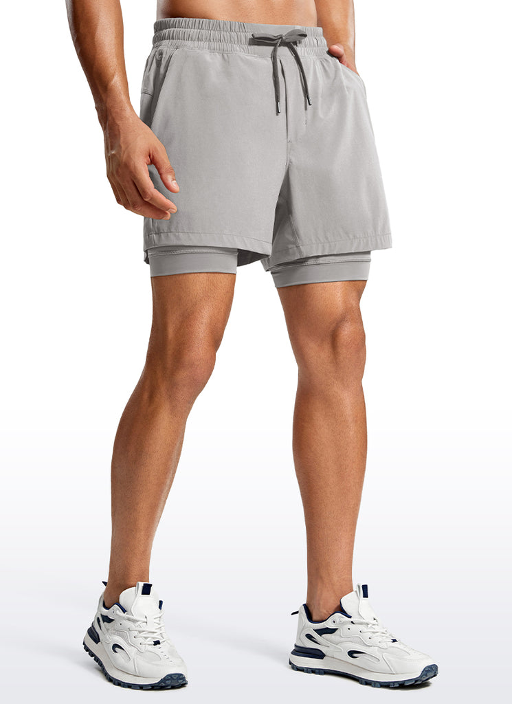 CRZ YOGA Men's Train Relaxed Fit Feathery-Fit 2 in 1 Shorts 5'' with Long Liner True Navy