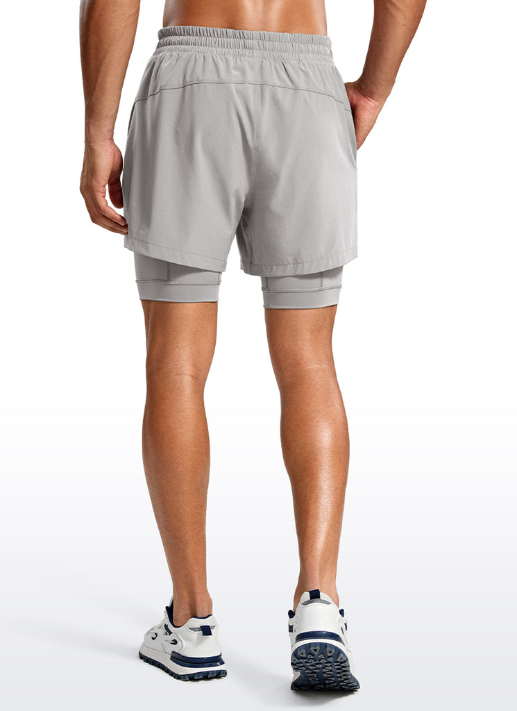 CRZ YOGA Men's Train Relaxed Fit Feathery-Fit 2 in 1 Shorts 5'' with Long Liner Dark Chrome