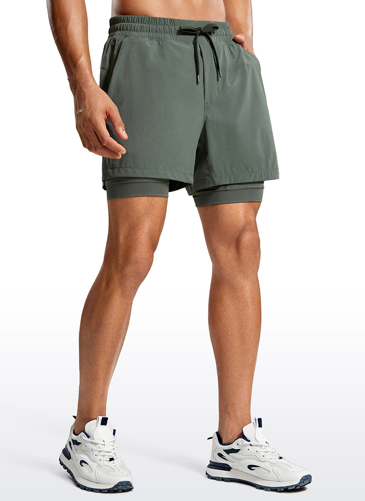 CRZ YOGA Men's Train Relaxed Fit Feathery-Fit 2 in 1 Shorts 5'' with Long Liner Dark Chrome