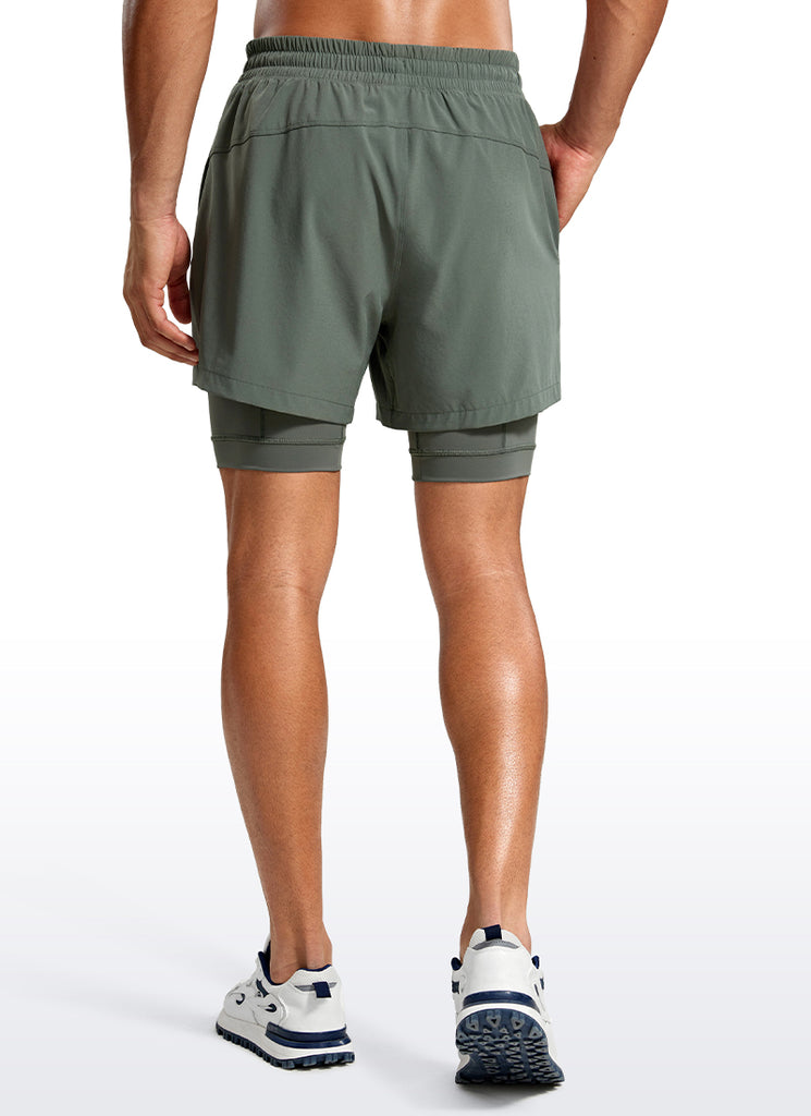 CRZ YOGA Men's Train Relaxed Fit Feathery-Fit 2 in 1 Shorts 5'' with Long Liner Grey Sage