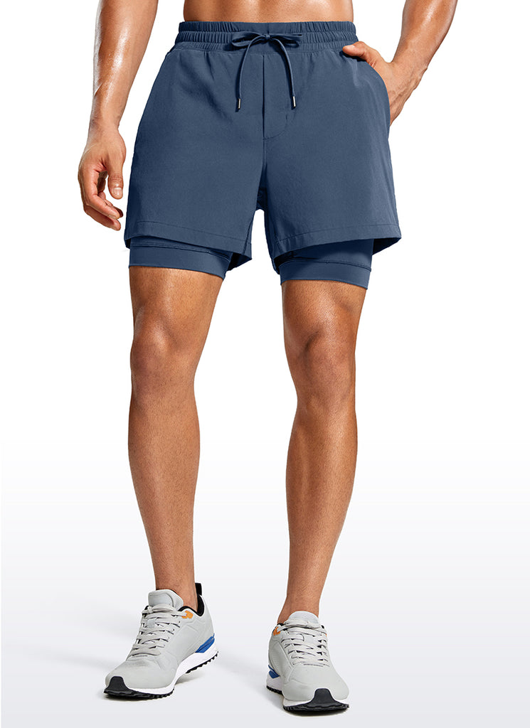 CRZ YOGA Men's Train Relaxed Fit Feathery-Fit 2 in 1 Shorts 5'' with Long Liner Grey Sage