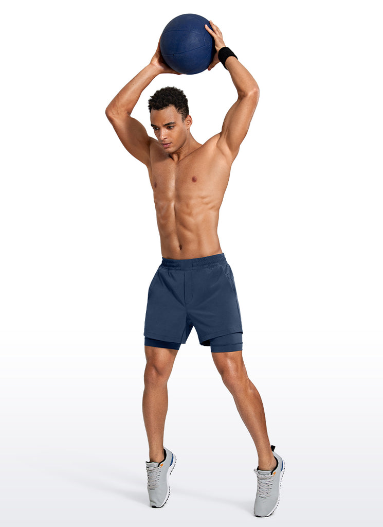 CRZ YOGA Men's Train Relaxed Fit Feathery-Fit 2 in 1 Shorts 5'' with Long Liner Electric Blue