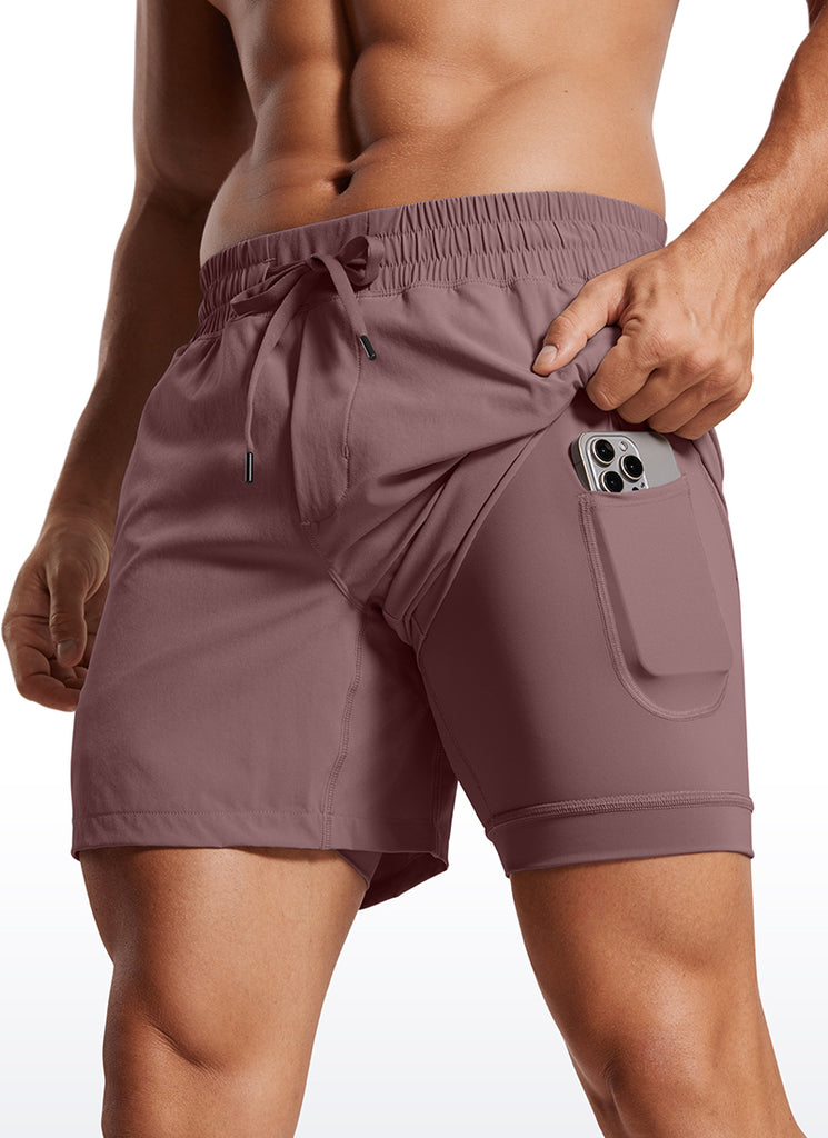 CRZ YOGA Men's Train Feathery-Fit 2 in 1 Shorts 5'' with pockets Mauve