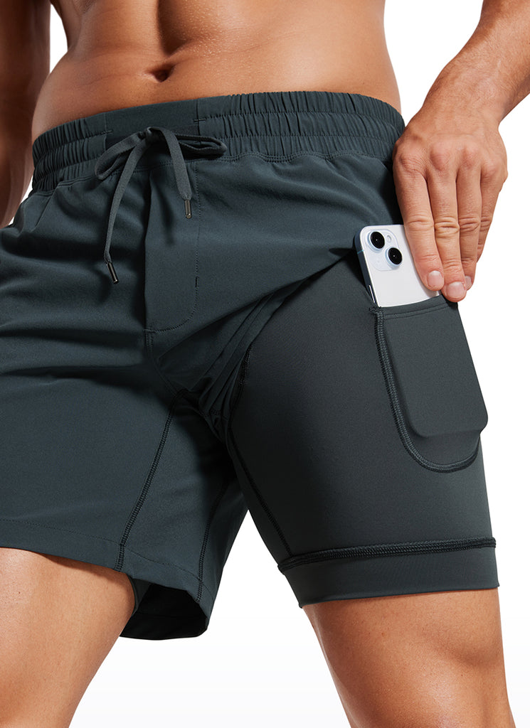 CRZ YOGA Men's Train Feathery-Fit 2 in 1 Shorts 5'' with pockets Melanite