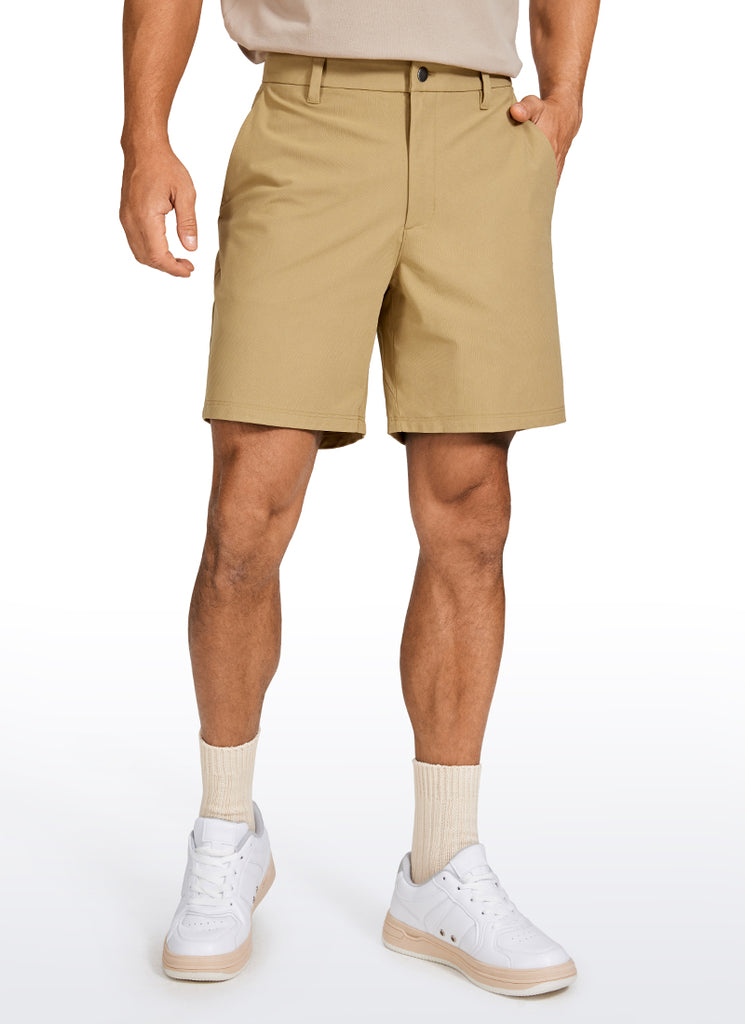 CRZ YOGA Men's Work Classic Fit All-Day Comfort Golf Shorts Pocket 7'' Khaki Sand