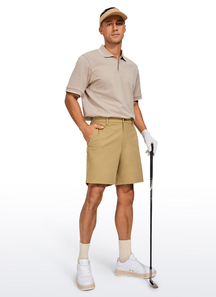 CRZ YOGA Men's Work Classic Fit All-Day Comfort Golf Shorts Pocket 7'' Khaki Sand