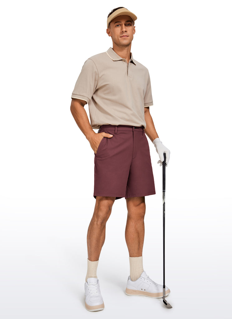 CRZ YOGA Men's Work Classic Fit All-Day Comfort Golf Shorts Pocket 7'' Saddle Brown