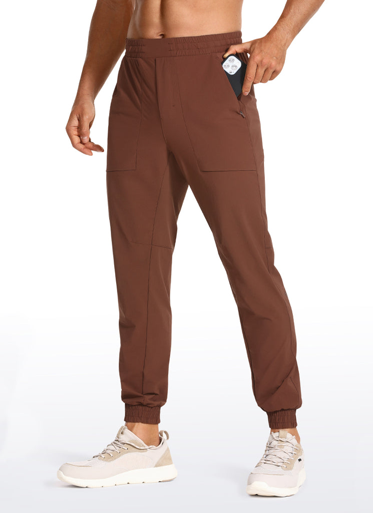 CRZ YOGA Men's Train Slim Fit Quick Dry Joggers 29''- Zip Pockets Dark Brown