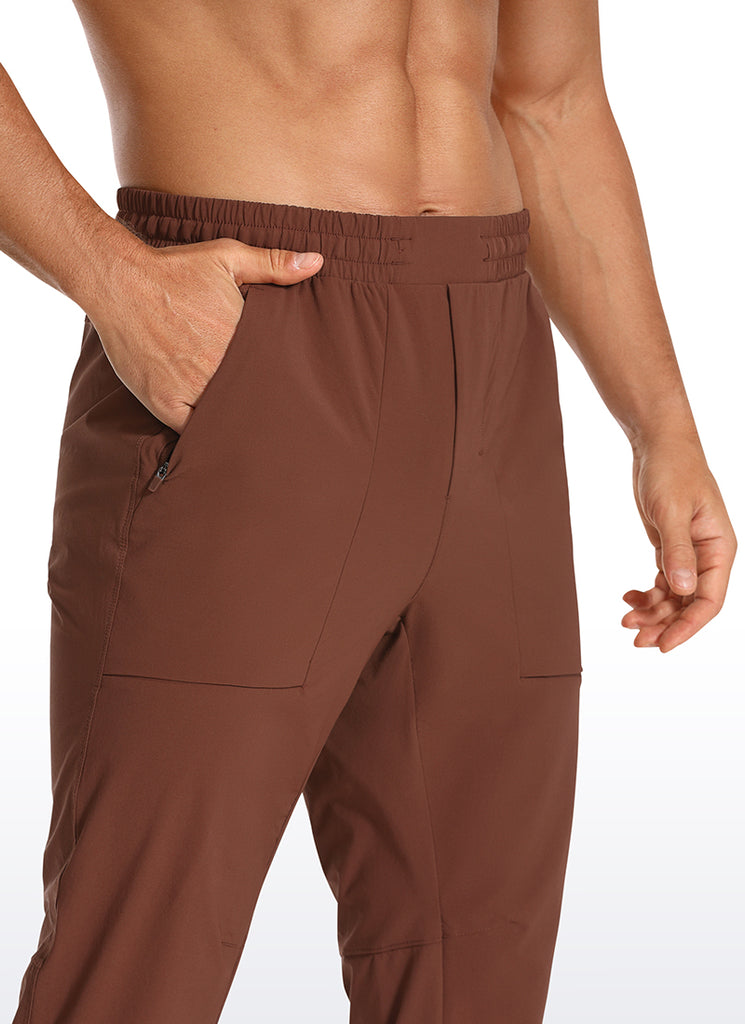 CRZ YOGA Men's Train Slim Fit Quick Dry Joggers 29''- Zip Pockets Dark Brown