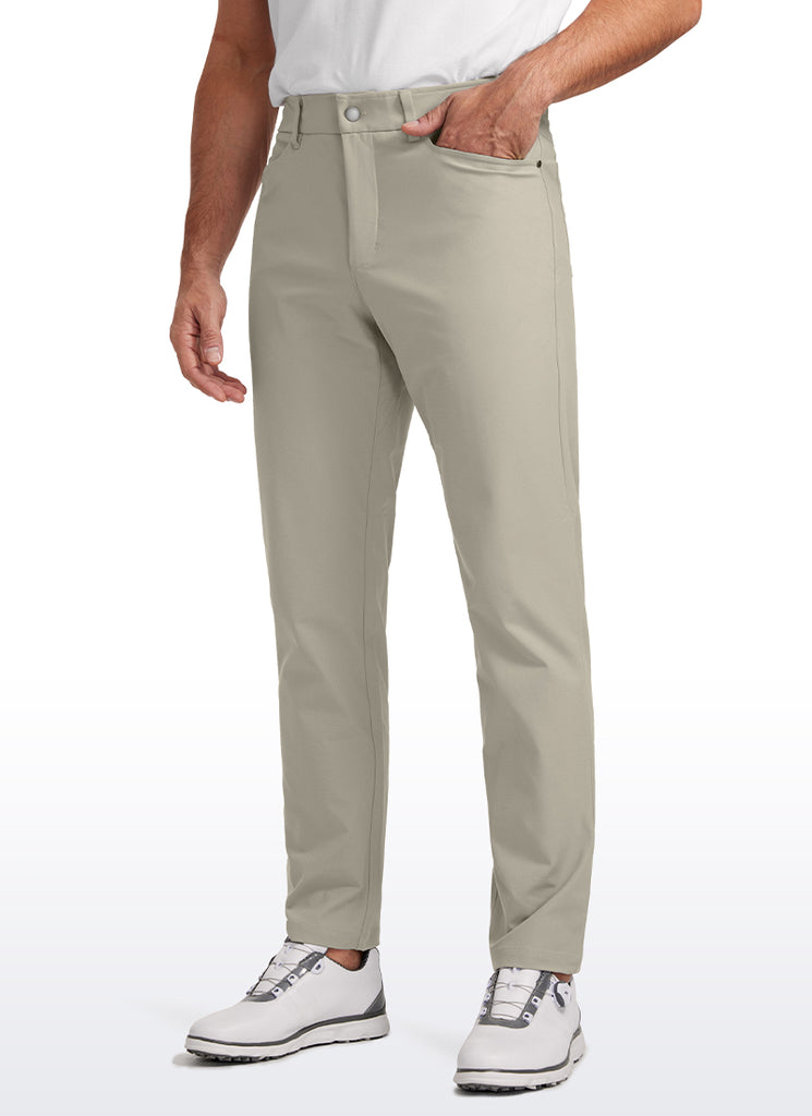 CRZ YOGA Mens Work Slim Fit All-Day Comfort Golf Pants 5 Pockets 34'' Khaki Sand