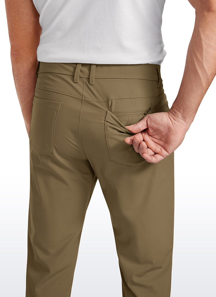 CRZ YOGA Mens Work Slim Fit All-Day Comfort Golf Pants 5 Pockets 34'' Khaki Sand